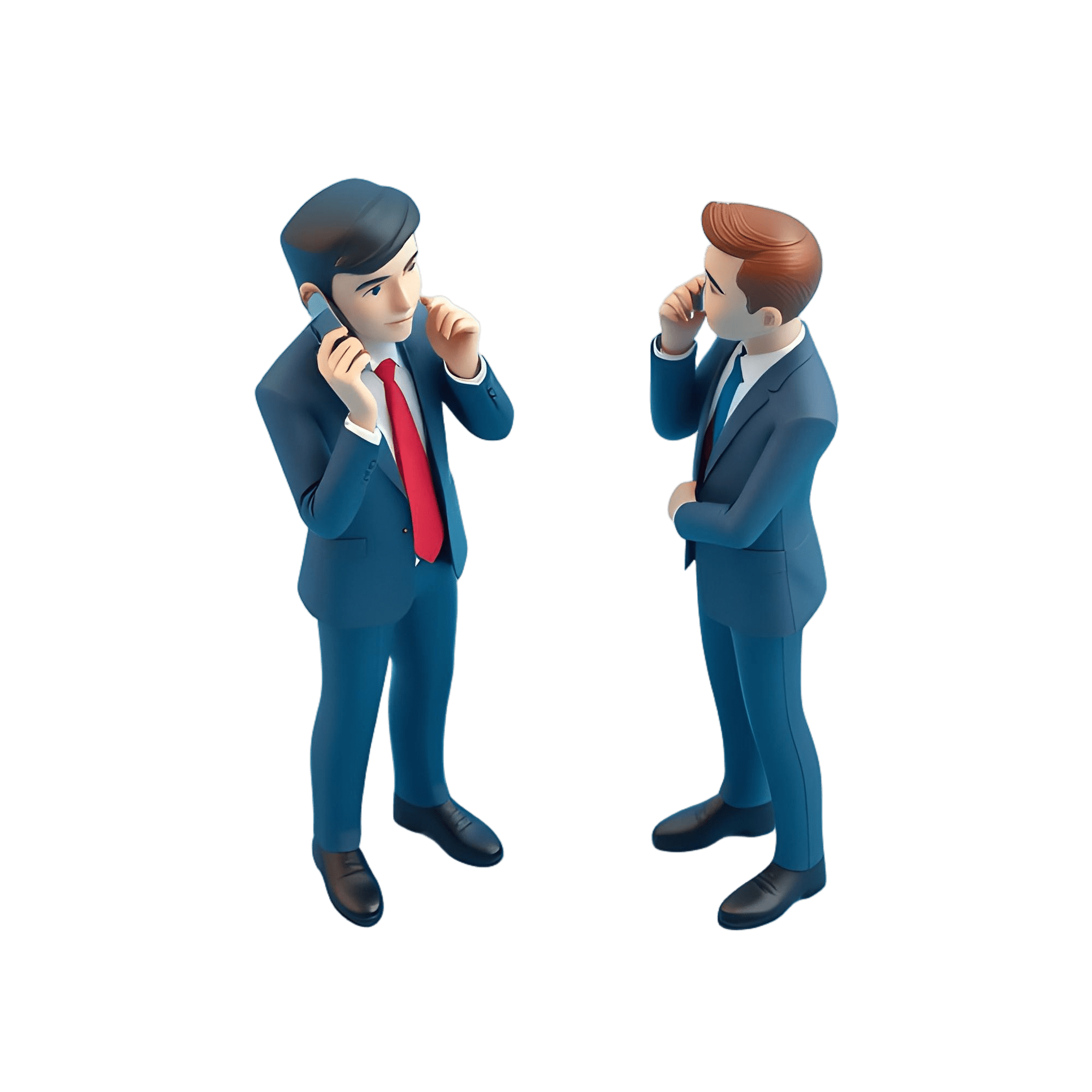 two cartoon characters of men in suits talking on phones